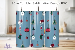 Blue Christmas Tree Toys PNG 20 oz Tumbler Wrap Hand Drawn Product Image 1