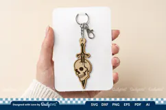 Skull and Sword Keychain SVG | Gothic Knight Cut File Product Image 1