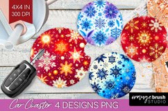 Snowflakes Car Coaster - Christmas Coaster PNG Sublimation Product Image 1