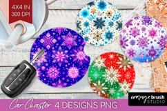 Snowflakes Car Coaster - Christmas Coaster PNG Sublimation Product Image 1