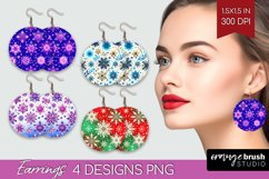 Snowflakes Round Earrings - Christmas PNG Sublimation Product Image 1