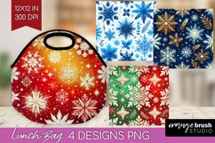 Snowflakes Lunch Bag - Christmas Lunch Bug PNG Sublimation Product Image 1