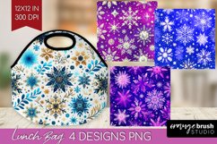 Snowflakes Lunch Bag - Christmas Lunch Bug PNG Sublimation Product Image 1