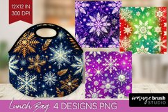 Snowflakes Lunch Bag - Christmas Lunch Bug PNG Sublimation Product Image 1