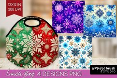 Snowflakes Lunch Bag - Christmas Lunch Bug PNG Sublimation Product Image 1