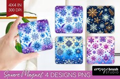 Snowflakes Magnet Sublimation - Christmas Square Magnet PNG Product Image 1