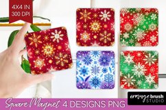 Snowflakes Magnet Sublimation - Christmas Square Magnet PNG Product Image 1