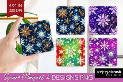 Snowflakes Magnet Sublimation - Christmas Square Magnet PNG Product Image 1