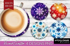 Snowflakes Round Coaster - Christmas Coaster PNG Sublimation Product Image 1