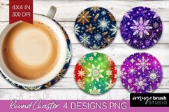 Snowflakes Round Coaster - Christmas Coaster PNG Sublimation Product Image 1