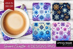 Snowflakes Square Coaster - Christmas Coaster PNG Product Image 1