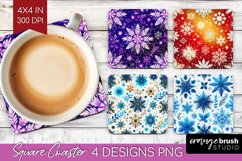 Snowflakes Square Coaster - Christmas Coaster PNG Product Image 1