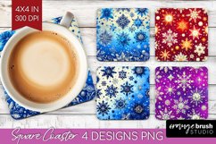 Snowflakes Square Coaster - Christmas Coaster PNG Product Image 1