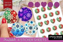 Snowflakes Round Sticker - Christmas Printable Sticker Sheet Product Image 1