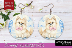 Spitz Dog Round Earrings Floral Dog PNG Sublimation Product Image 1