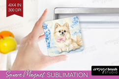 Spitz Dog Magnet Sublimation Floral Dog Square Magnet PNG Product Image 1