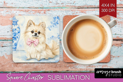 Spitz Dog Square Coaster Floral Dog Coaster PNG Sublimation Product Image 1