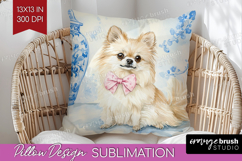 Spitz Dog Pillow Sublimation Floral Dog Pillow Cover PNG Product Image 1