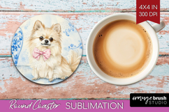 Spitz Dog Round Coaster Floral Dog Coaster PNG Sublimation Product Image 1