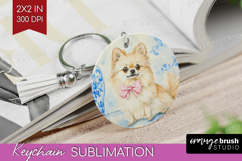 Spitz Dog Keychain PNG Floral Dog Keychain Sublimation Product Image 1