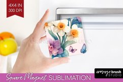 Spring Blossom Magnet Sublimation - Flowers Square Magnet Product Image 1