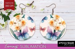 Spring Blossom Round Earrings - Flowers PNG Sublimation Product Image 1