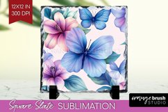 Spring Blossom Slate PNG - Flowers Square Slate Sublimation Product Image 1