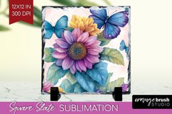 Spring Blossom Slate PNG - Flowers Square Slate Sublimation Product Image 1