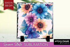 Spring Blossom Slate PNG - Flowers Square Slate Sublimation Product Image 1