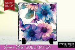 Spring Blossom Slate PNG - Flowers Square Slate Sublimation Product Image 1