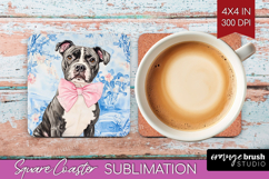 Staffy Dog Square Coaster Floral Dog Coaster PNG Sublimation Product Image 1