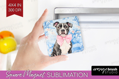 Staffy Dog Magnet Sublimation Floral Dog Square Magnet PNG Product Image 1