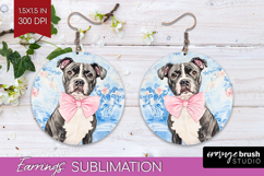 Staffy Dog Round Earrings Floral Dog PNG Sublimation Product Image 1