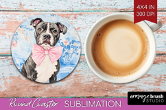Staffy Dog Round Coaster Floral Dog Coaster PNG Sublimation Product Image 1