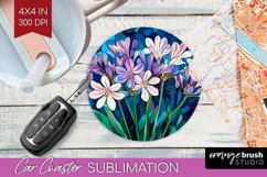 Stained Glass Flowers Car Coaster - Floral Coaster PNG Product Image 1