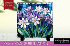 Stained Glass Flowers Slate PNG - Floral Square Slate Product Image 1
