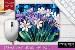 Stained Glass Flowers Mouse Pad Sublimation - Floral PNG Product Image 1