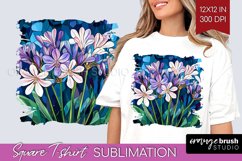 Stained Glass Flowers Square Tshirt Background - Floral PNG Product Image 1