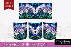Stained Glass Flowers Mug Wrap - Floral Mug PNG Sublimation Product Image 1
