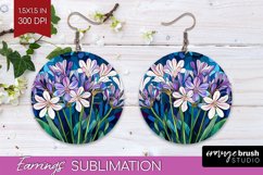 Stained Glass Flowers Round Earrings - Floral PNG Product Image 1