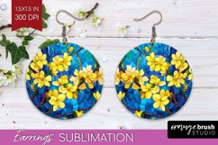 Stained Glass Flowers Round Earrings - Floral PNG Product Image 1