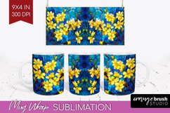 Stained Glass Flowers Mug Wrap - Floral Mug PNG Sublimation Product Image 1