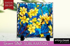 Stained Glass Flowers Slate PNG - Floral Square Slate Product Image 1