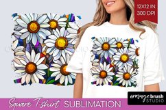 Stained Glass Flowers Square Tshirt Background - Floral PNG Product Image 1