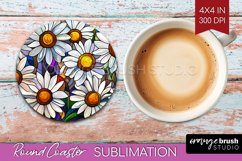 Stained Glass Flowers Round Coaster - Floral Coaster PNG Product Image 1