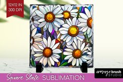 Stained Glass Flowers Slate PNG - Floral Square Slate Product Image 1