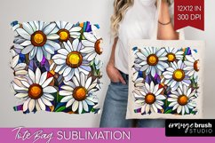 Stained Glass Flowers Tote Bag - Floral Tote Bag PNG Product Image 1