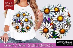 Stained Glass Flowers Round Tshirt Background - Floral PNG Product Image 1