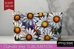 Stained Glass Flowers Cosmetic Bag - Floral Makeup Bag PNG Product Image 1