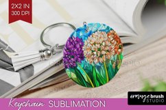 Stained Glass Flowers Keychain PNG - Floral Keychain Product Image 1